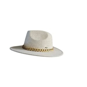 C.C Wide Brim Wool Fabric Panama Fedora Hat with Chain Accennt Heather Oatmeal